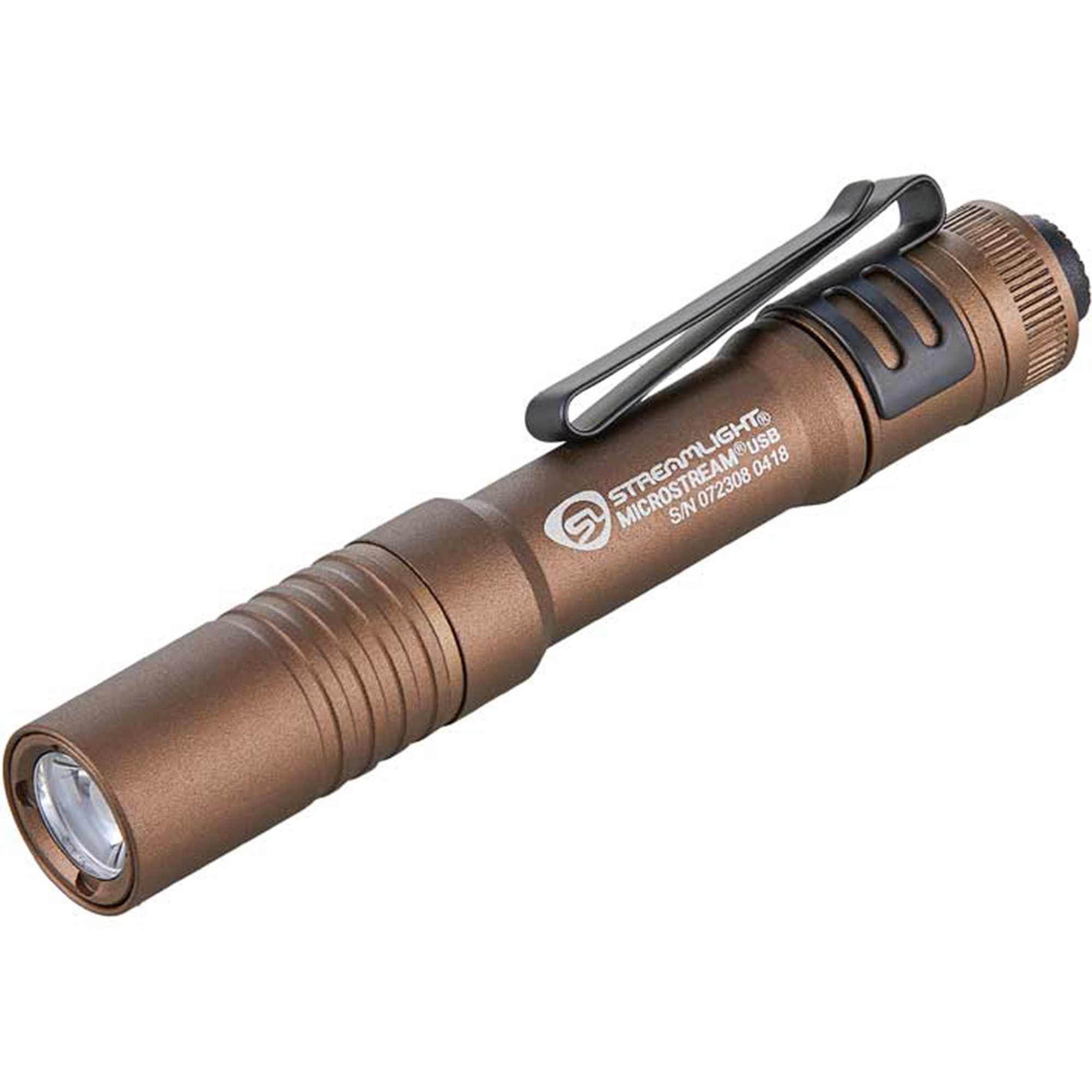 Streamlight Microstream USB Flashlight — 250 Lumens, Rechargeable, Coyote Brown, IPX4 Water-Resistant, Lanyard, Model# SLI66608